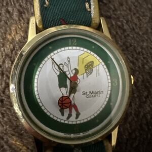 St. Marin Basketball Watch Women 24mm Gold Tone Leather Band Needs Battery